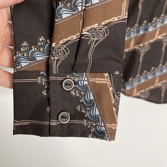 Kennington LTD California Vintage 70's Brown Long Sleeve Shirt Disco Medium - Picture 4 of 5